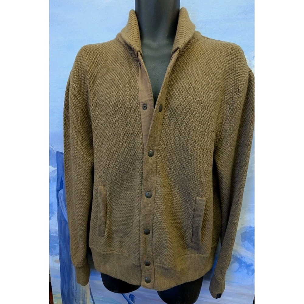 Rag & Bone Mens XL Cardiff Shawl Collar Logo Snap Merino & Cotton Cardigan $350